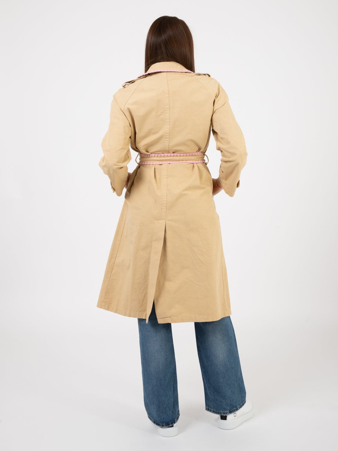 Beige embroidery military trench coat
