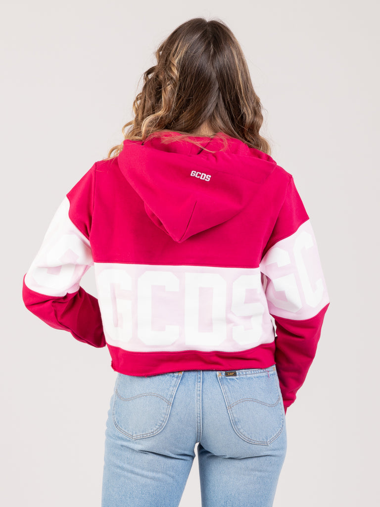 GCDS - Felpa crop hoodie logo band cherry