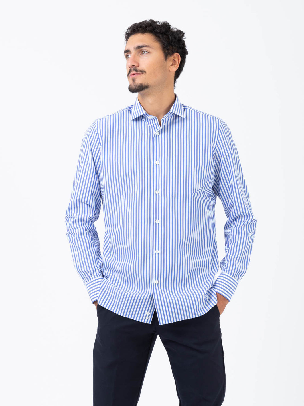 Camicia a righe bold bianco / blu