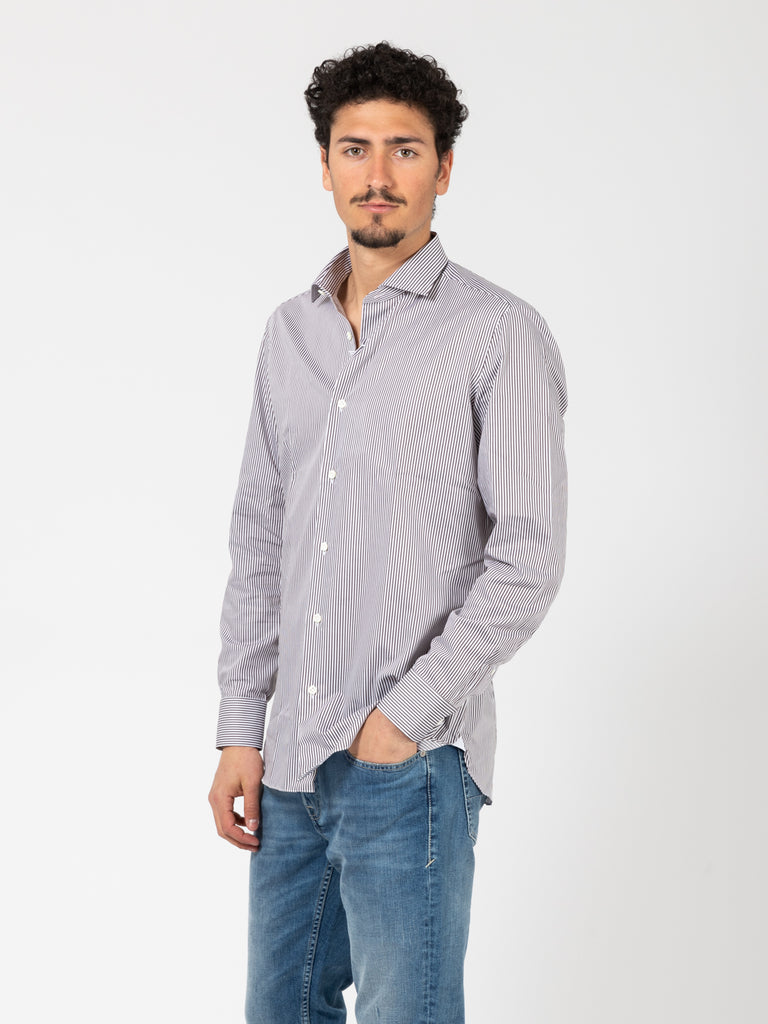 GIAMPAOLO - Camicia a righe sottili bianco / marrone