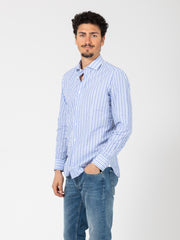 GIAMPAOLO - Camicia in garza a righe bianco / blu / azzurro