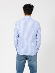 GIAMPAOLO - Camicia in garza a righe bianco / blu / azzurro