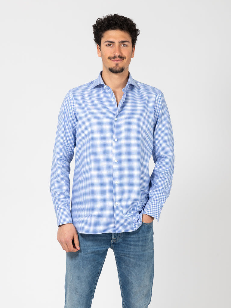 GIAMPAOLO - Camicia micro-quadro bianco / blu
