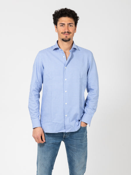 Camicia micro-quadro bianco / blu