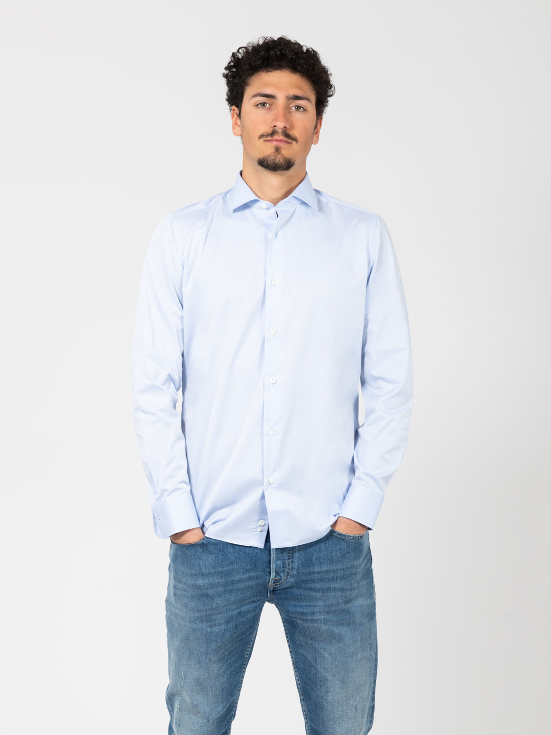 Camicia travel azzurra in cotone