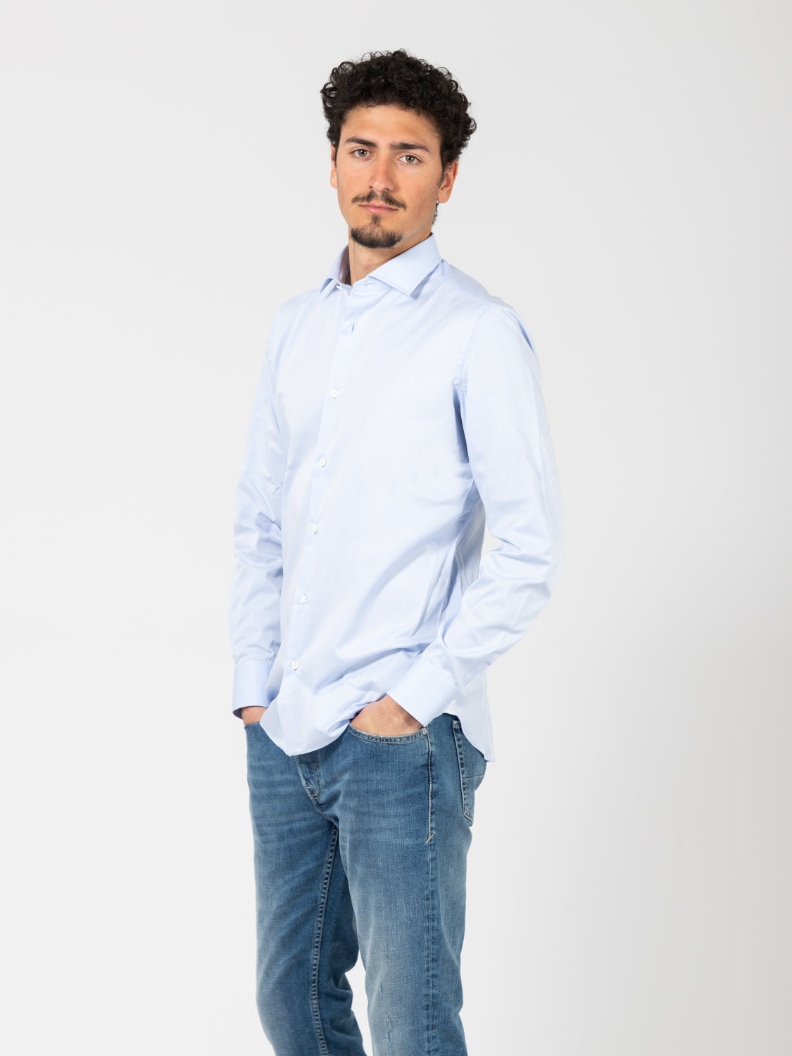 Camicia travel azzurra in cotone