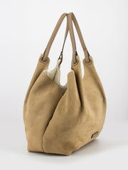 GIANNI CHIARINI - Borsa grande a spalla in suede e shearling canapa