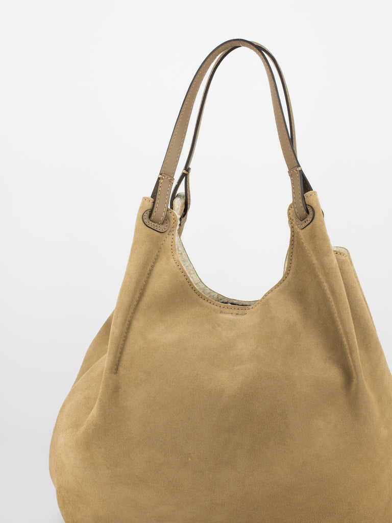 GIANNI CHIARINI - Borsa grande a spalla in suede e shearling canapa