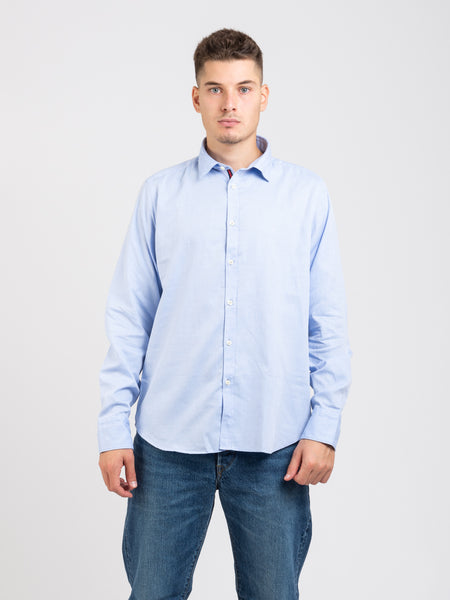 Camicia con trama microspinata azzurra