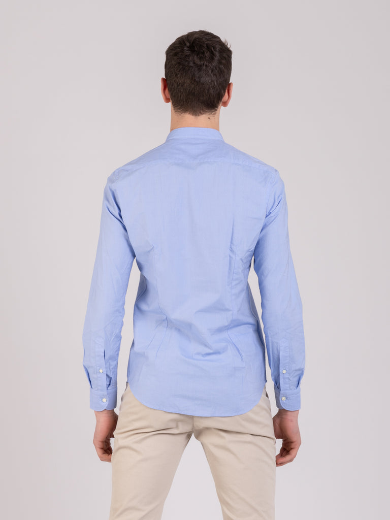 GMF - Camicia coreana azzurra in cotone lavorato