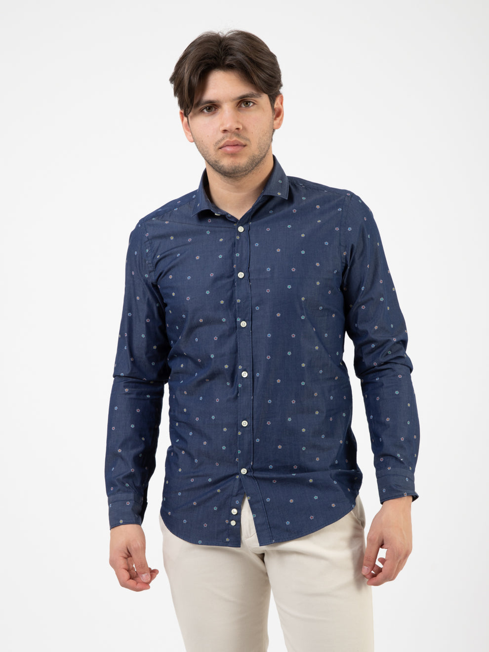 Camicia fantasia floreale blu