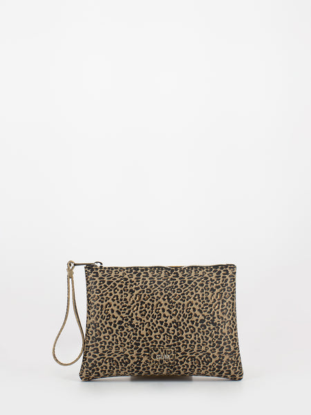 Pochette media in pvc leopardata marrone