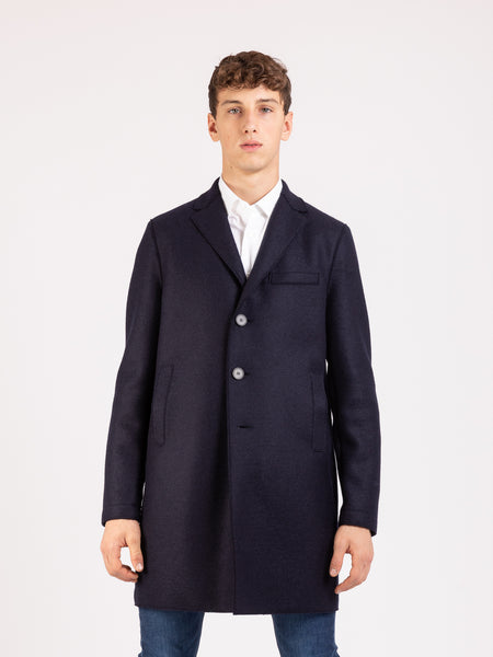 Cappotto boxy pressed wool navy blue