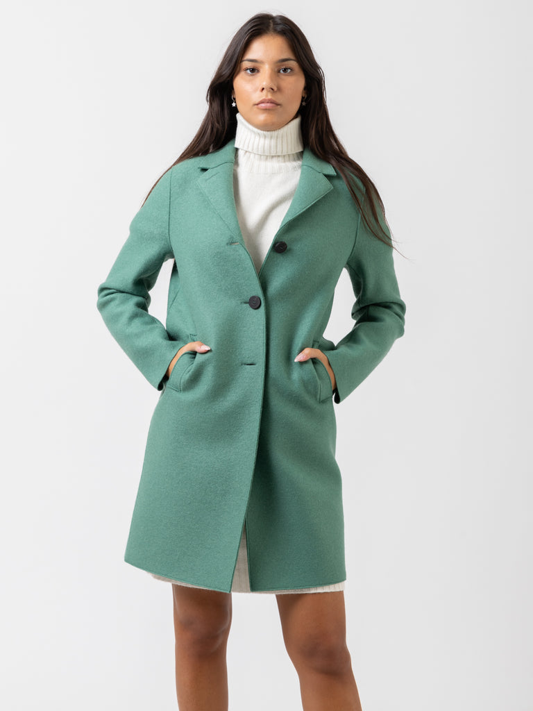 HARRIS WHARF LONDON - Cappotto button up boxy pressed wool arctic green