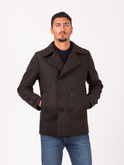 HARRIS WHARF LONDON - Men peacoat pressed wool dark brown