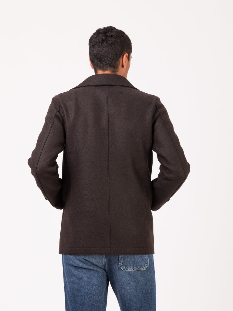 HARRIS WHARF LONDON - Men peacoat pressed wool dark brown