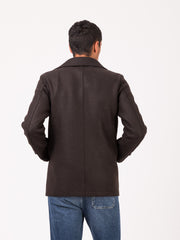 HARRIS WHARF LONDON - Men peacoat pressed wool dark brown