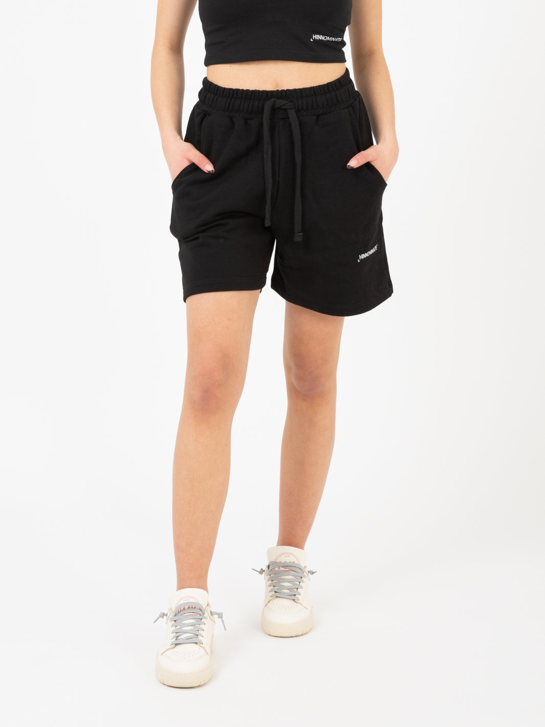 Black Printed Fleece Bermuda Shorts