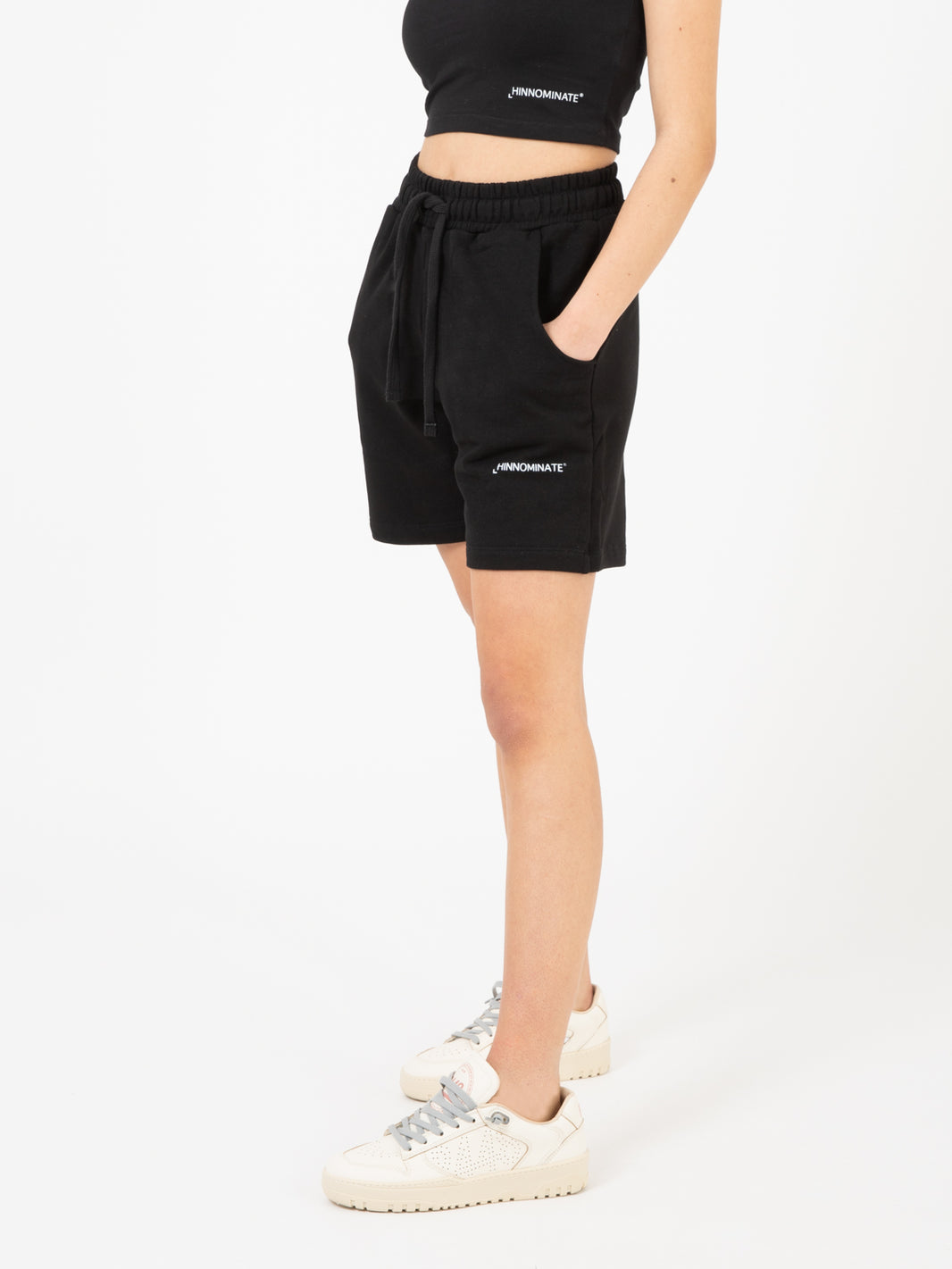 Black Printed Fleece Bermuda Shorts