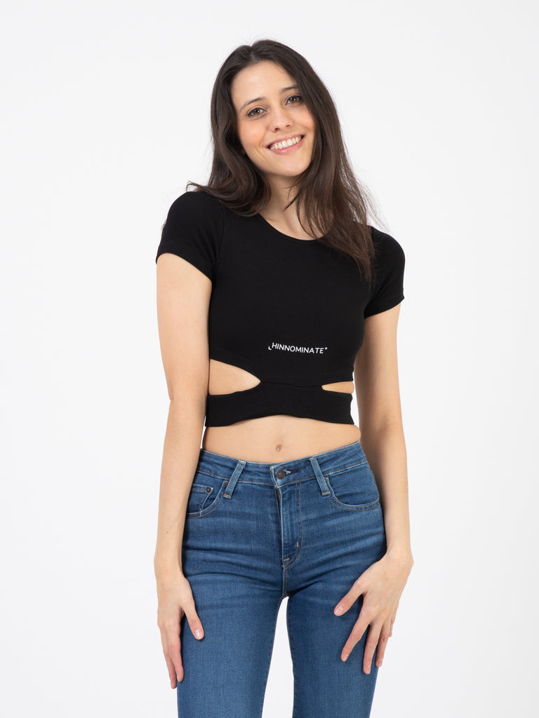 HINNOMINATE - Crop Top costina nero