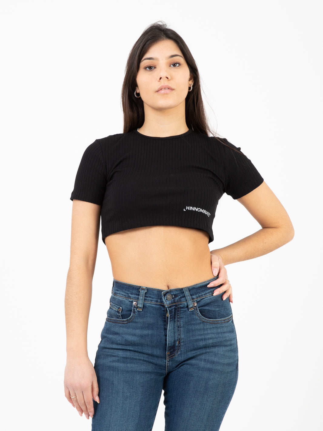 Black Ribbed Crop Tops