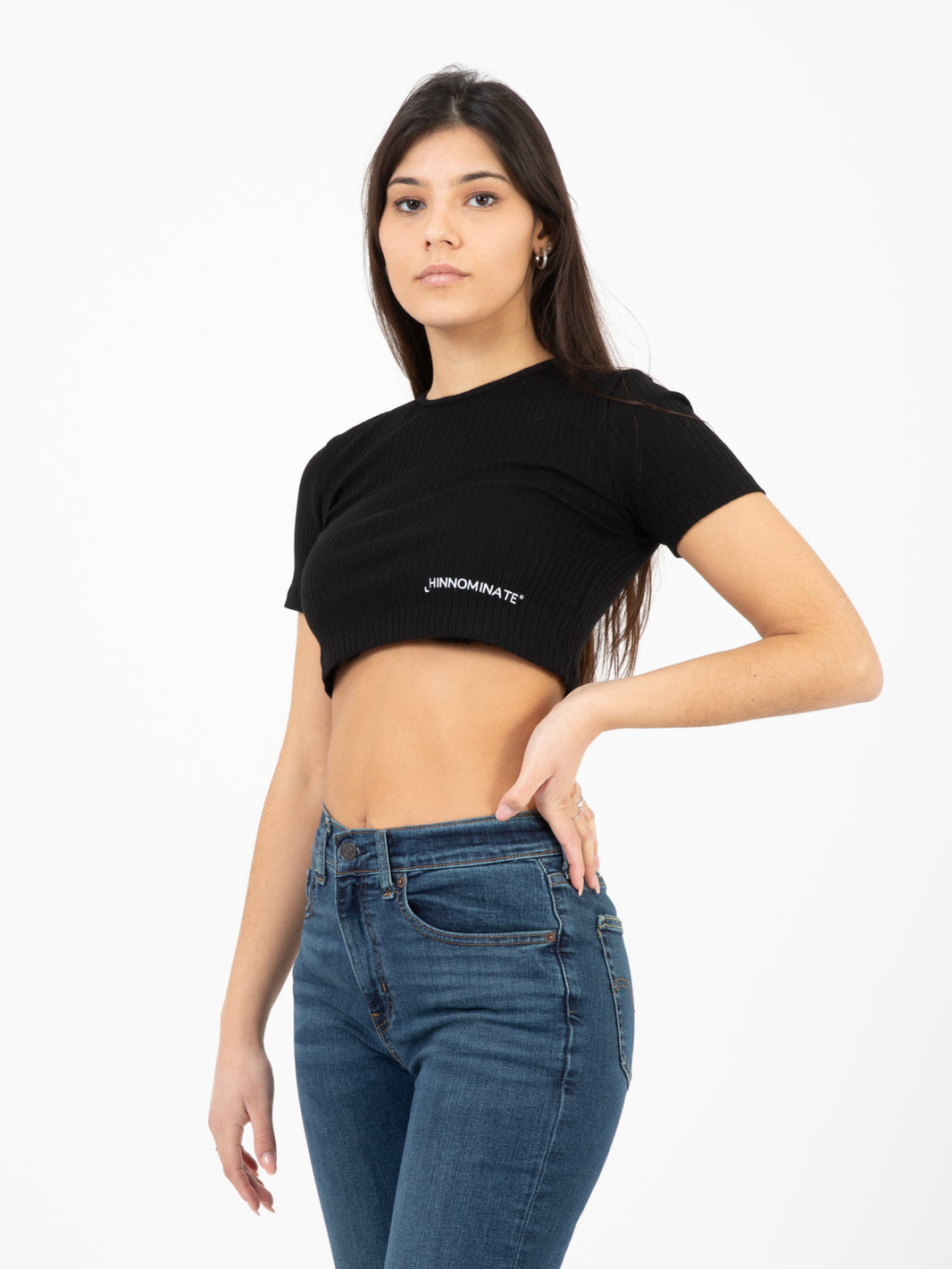 Black Ribbed Crop Tops
