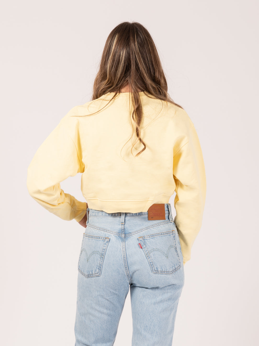 Felpa corta girocollo giallo paglia