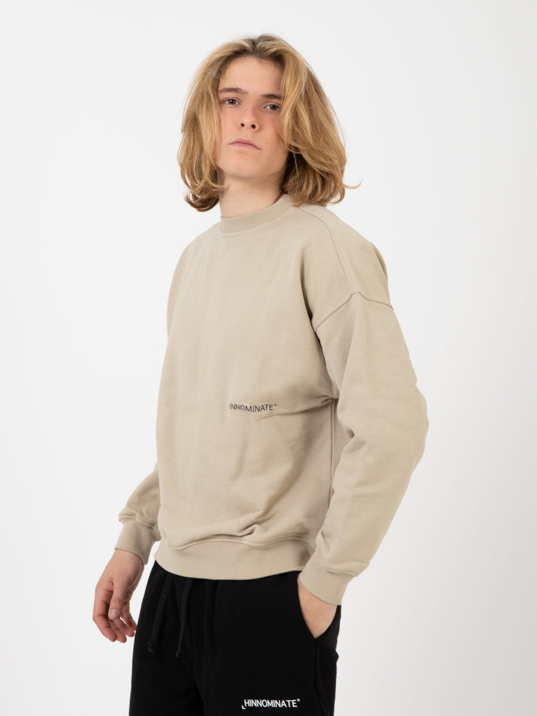 Felpa girocollo manica lunga beige