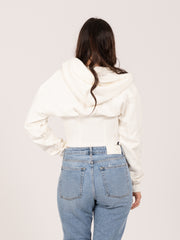 HINNOMINATE - Felpa hoodie corta con zip off white