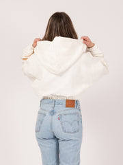 HINNOMINATE - Felpa hoodie corta con zip off white