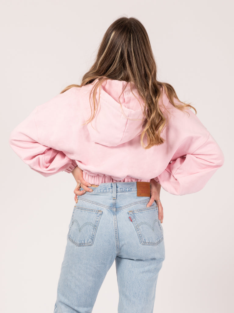 HINNOMINATE - Felpa hoodie corta con zip rosa
