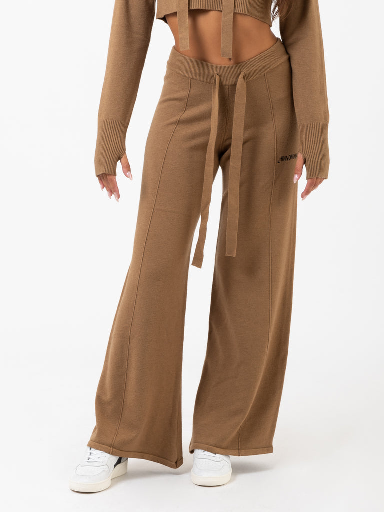 HINNOMINATE - Pantaloni ampi in maglia marrone caffè