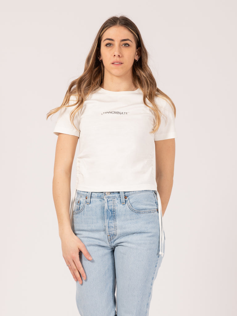 HINNOMINATE - T-shirt in jersey off white con arricciatura