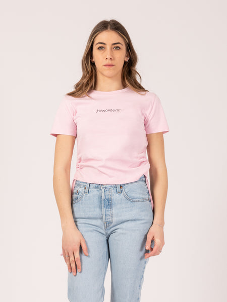 T-shirt in jersey rosa con arricciatura