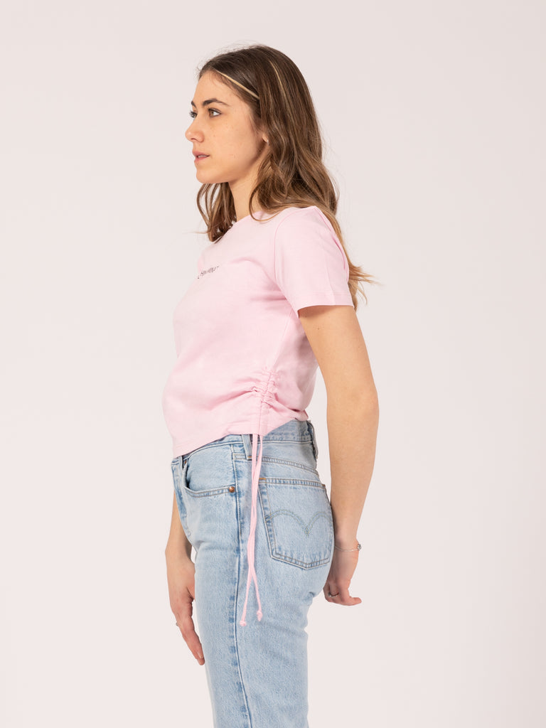 HINNOMINATE - T-shirt in jersey rosa con arricciatura