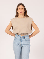 HINNOMINATE - T-shirt smanicata beige nocciola fondo elastico