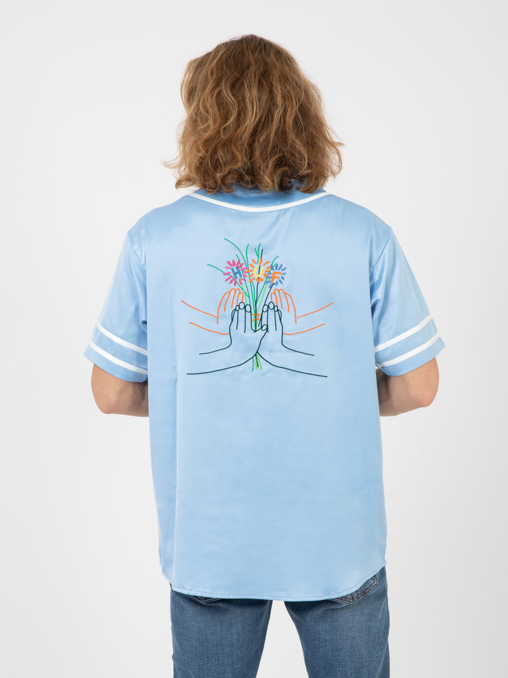 Community hand baseball jersey sky