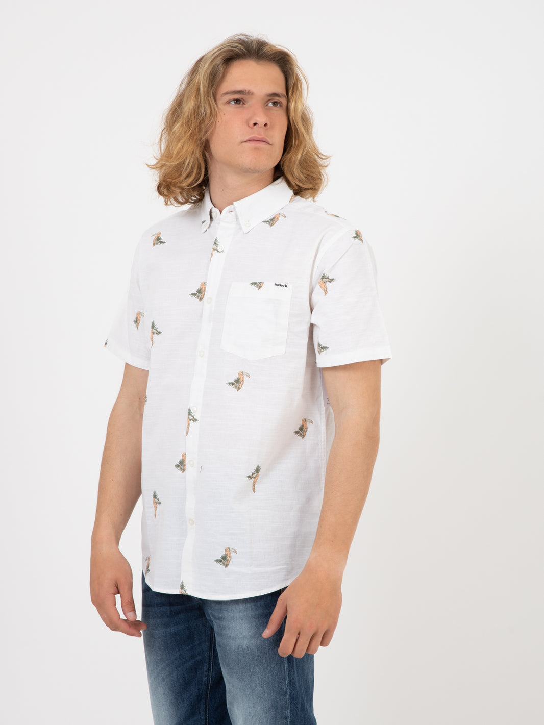 Camicia O&O stretch stampa tucano white