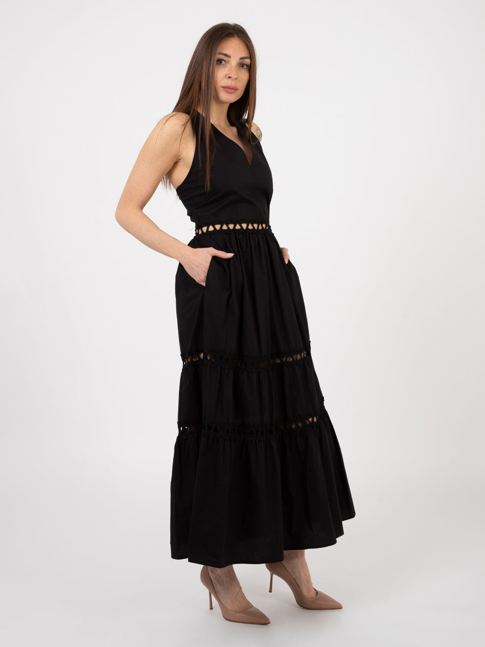 Long dress with black embroidery