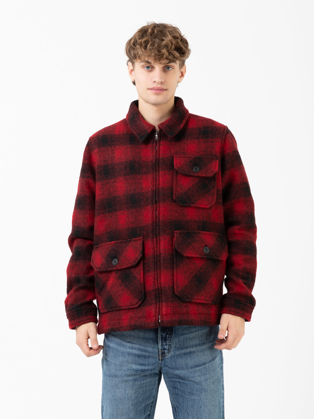 Giacca 3 tasche in lana cotta red check