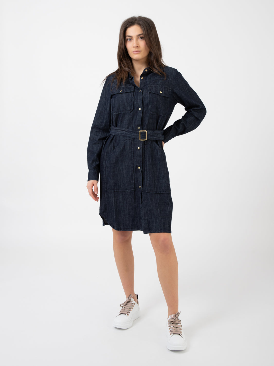 Abito corto con cintura jeans scuro