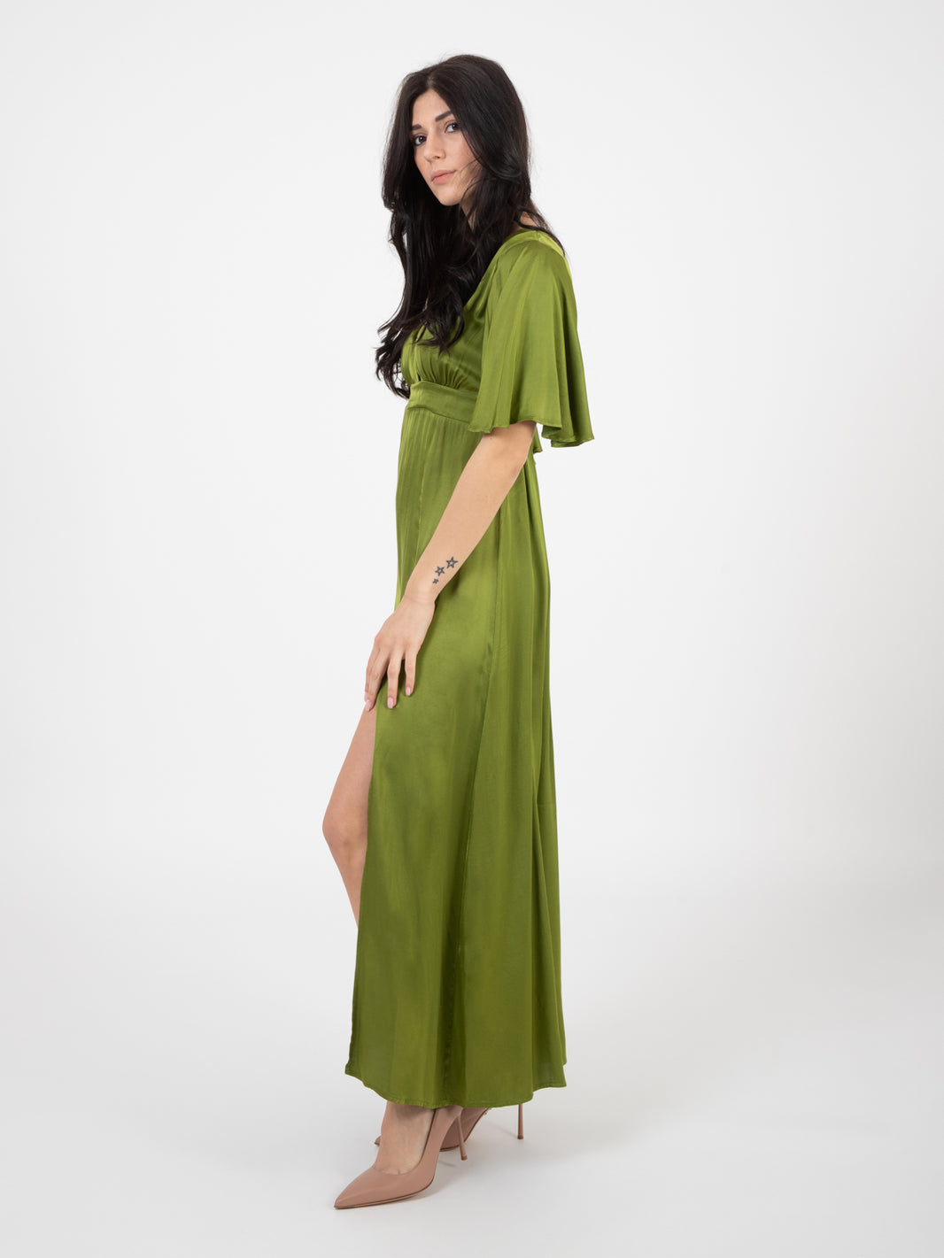Abito lungo satinato verde