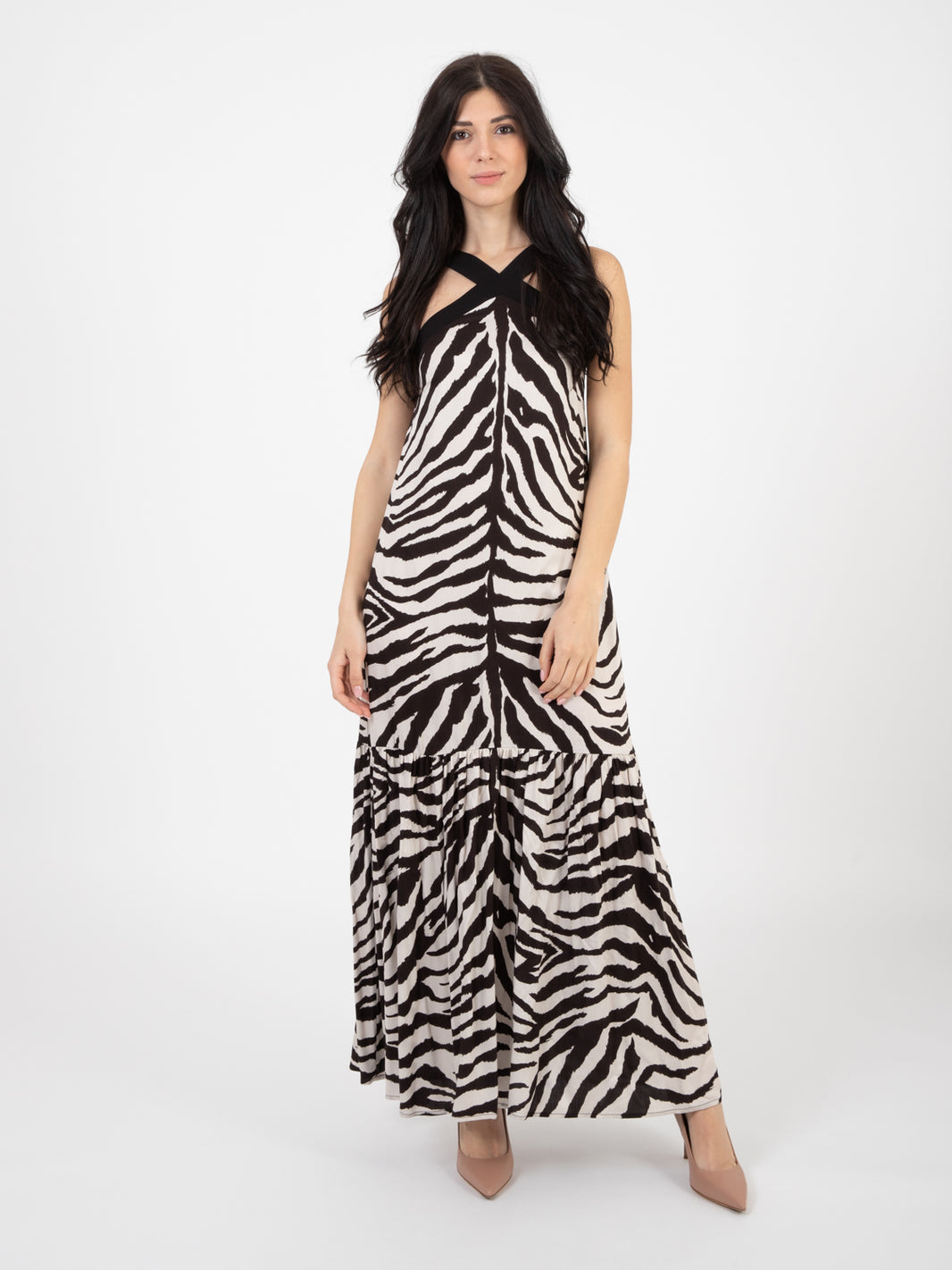 Abito lungo stampa zebra nero
