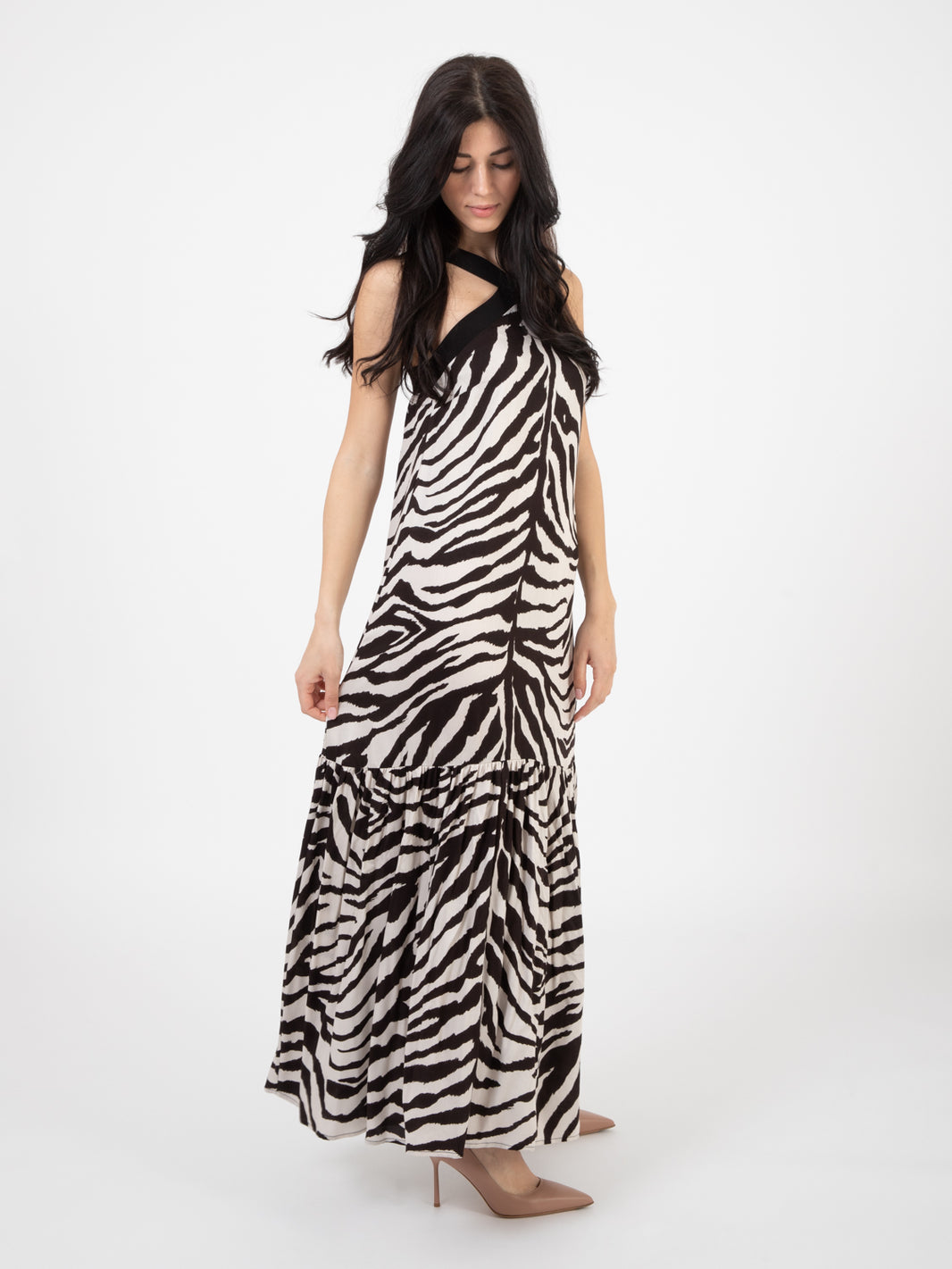 Abito lungo stampa zebra nero