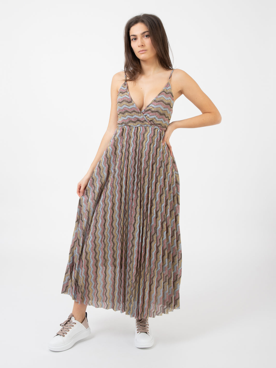 Abito midi plissè lurex fantasia