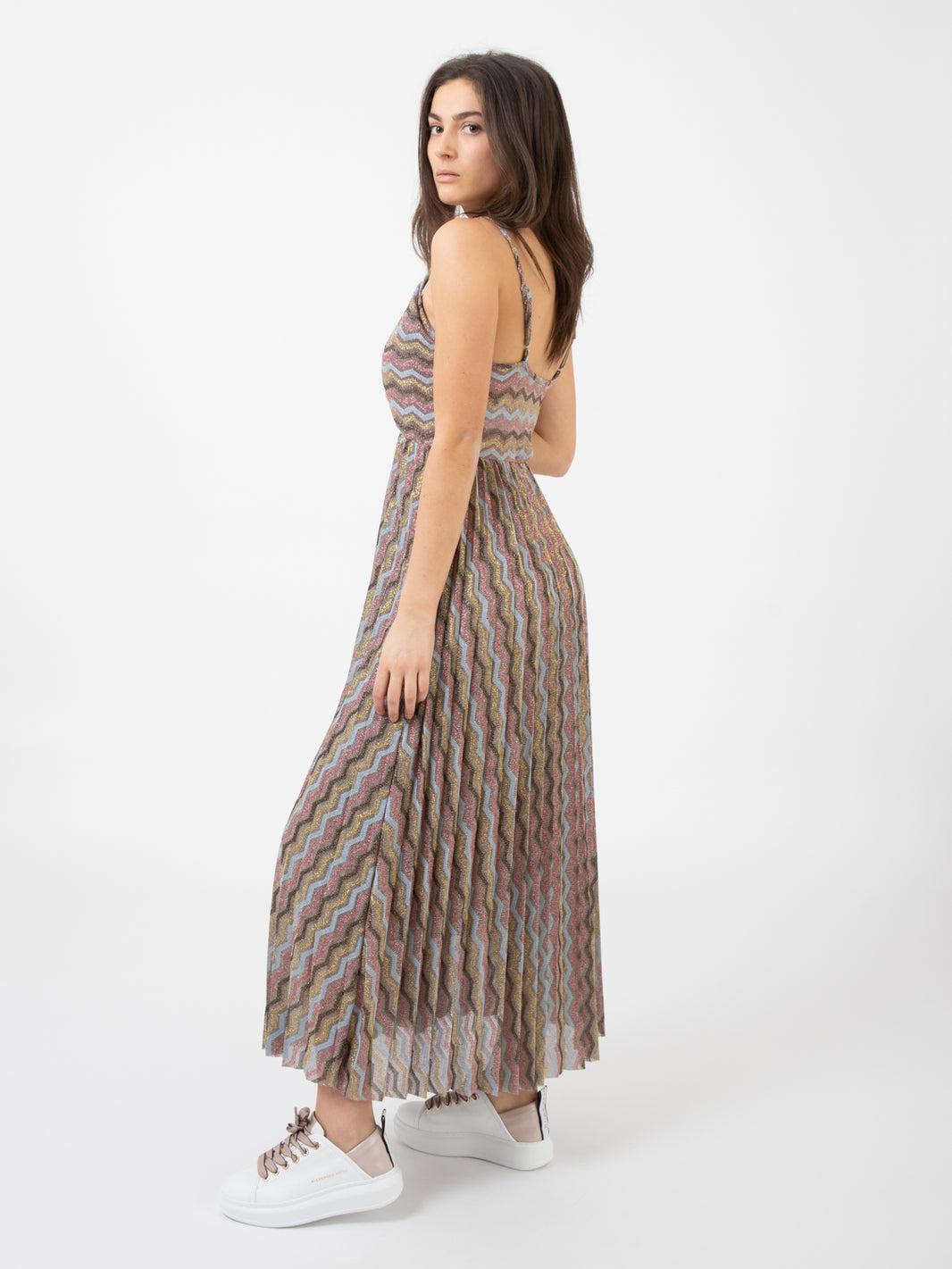 Abito midi plissè lurex fantasia