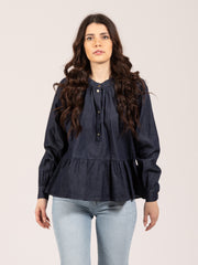 KAOS - Blusa con balza denim scuro