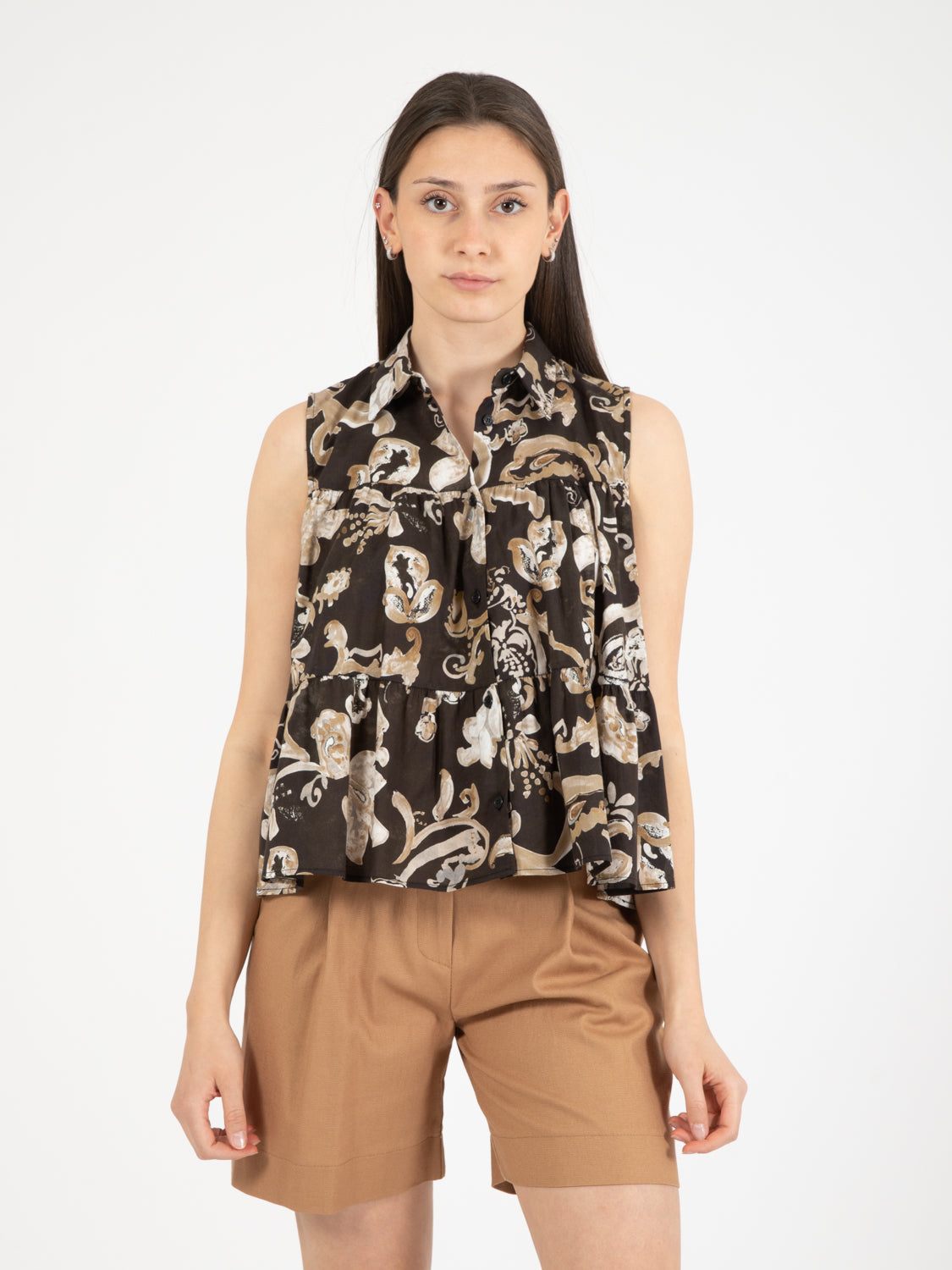 Camicia senza maniche fantasia nera