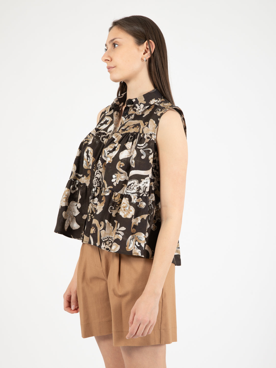 Camicia senza maniche fantasia nera