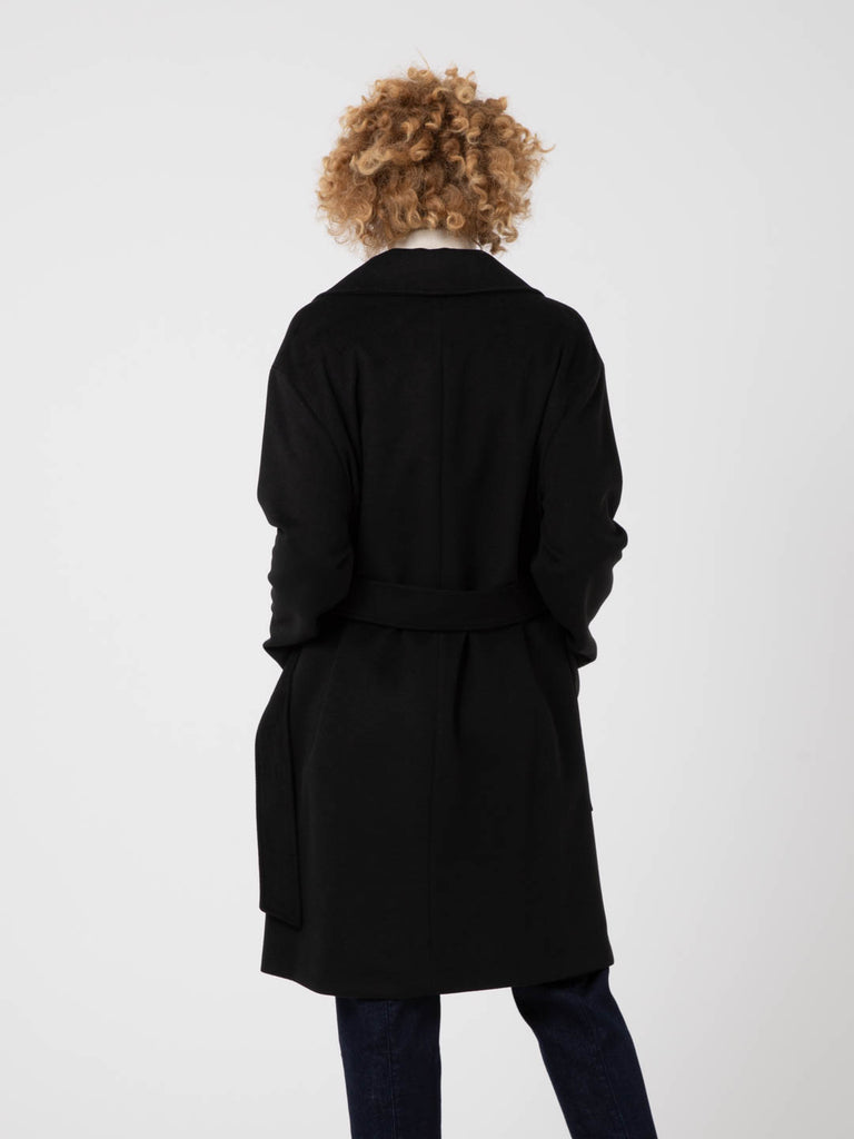 KAOS - Cappotto midi nero con cintura